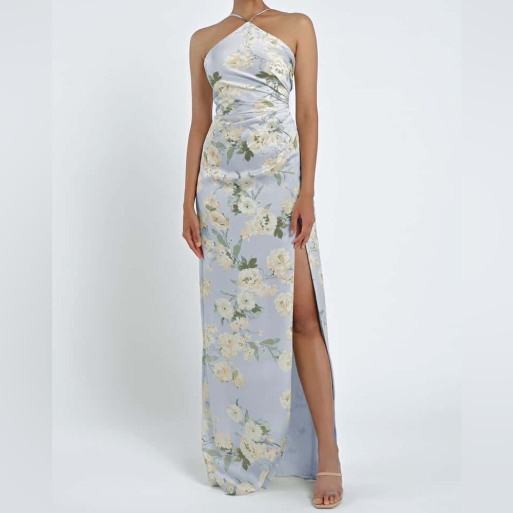 Jenny Yoo Light Blue Halter Floral Gown